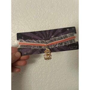 Sweet Society Carousel Charm Choker Pink Velvet White Lace Ruffle Necklace NEW